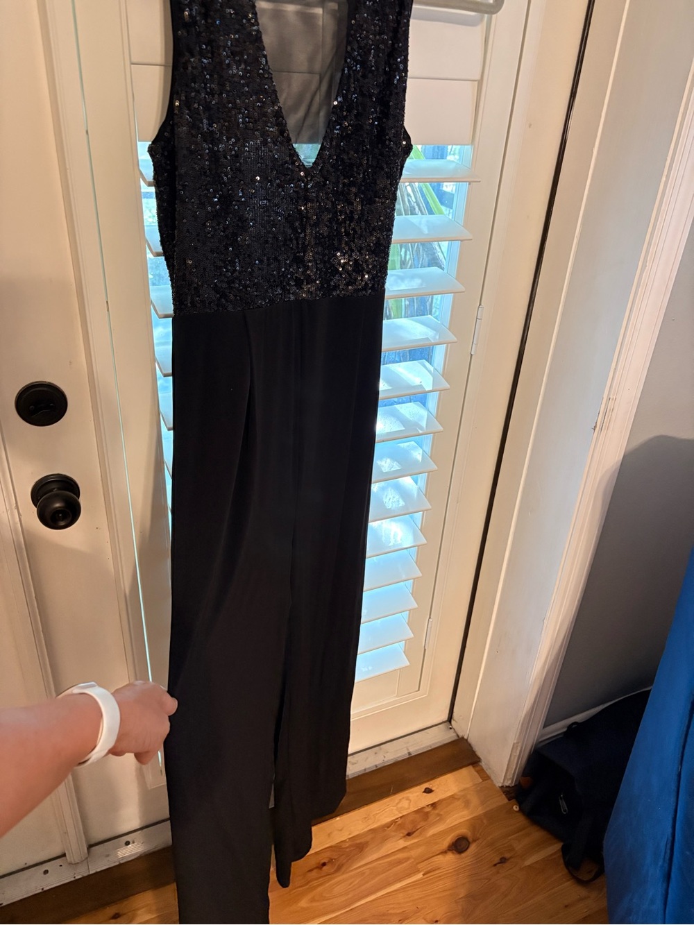 Boston Proper Black Sequin V-Neck Evening Jumpsuit